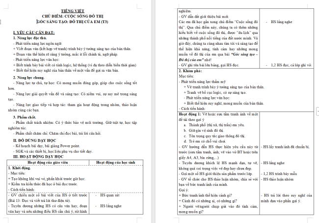Giáo án Tiếng Việt 3 Bài 13: Đô thị của em