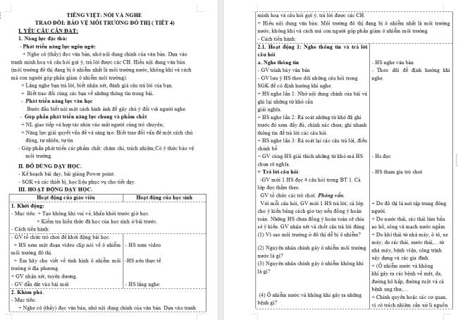 Giáo án Tiếng Việt 3 Bài 13: Trao đổi Bảo vệ môi trường đô thị
