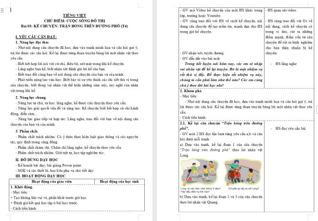 Giáo án Tiếng Việt 3 Bài 13: Kể chuyện Trận bóng trên đường phố