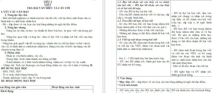 Giáo án Tiếng Việt 4 Trả bài văn miêu tả cây cối
