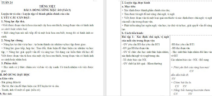 Giáo án Tiếng Việt 4 Luyện tập về thành phần chính của câu