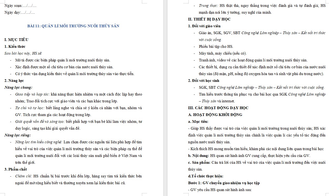 Giáo án Bài 11 Công nghệ 12 Kết nối tri thức