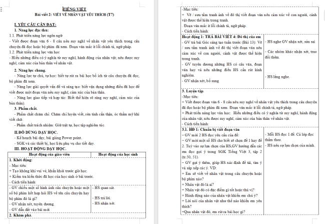 Giáo án Tiếng Việt 3 Bài 14: Viết về nhân vật yêu thích