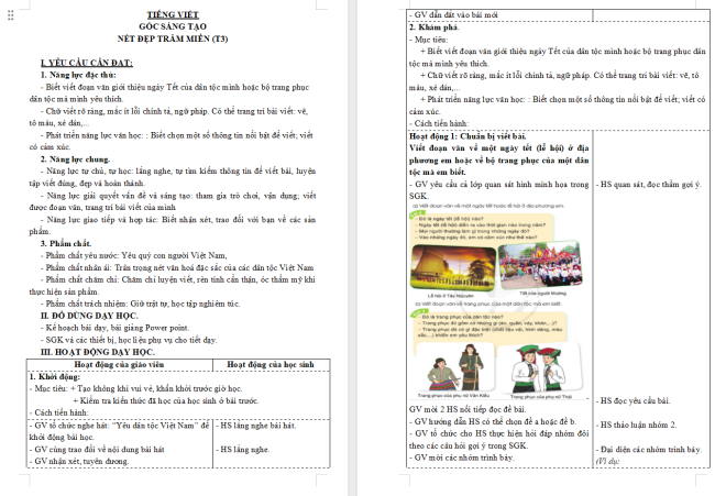 Giáo án Tiếng Việt 3 Bài 14: Nét đẹp trăm miền