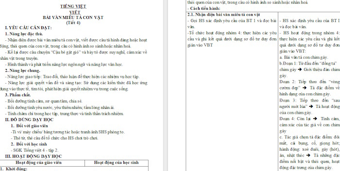 Giáo án Tiếng Việt 4 Bài 1: Bài văn miêu tả con vật