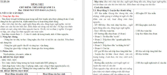 Giáo án Tiếng Việt 4 Bài 4: Thảo nguyên bao la