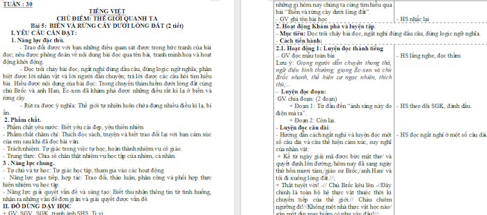 Giáo án Tiếng Việt 4 Bài 5: Biển và rừng cây dưới lòng đất
