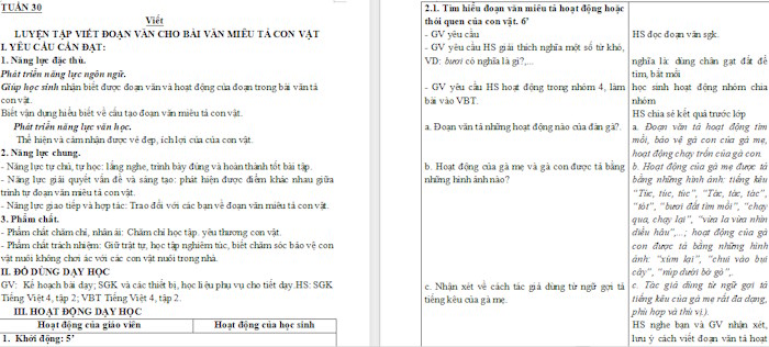 Giáo án Tiếng Việt 4 Luyện tập viết đoạn văn cho bài văn miêu tả con vật