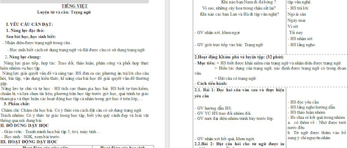 Giáo án Tiếng Việt 4 Trạng ngữ