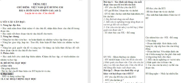 Giáo án Tiếng Việt 4 Câu chủ đề