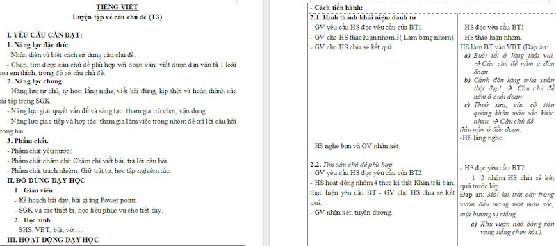 Giáo án Tiếng Việt 4 Luyện tập về câu chủ đề