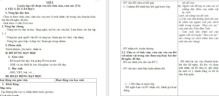 Giáo án Tiếng Việt 4 Luyện tập viết đoạn văn nêu tình cảm, cảm xúc