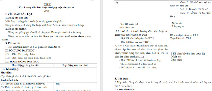 Giáo án Tiếng Việt 4 Bài 8: Viết hướng dẫn làm hoặc sử dụng một sản phẩm