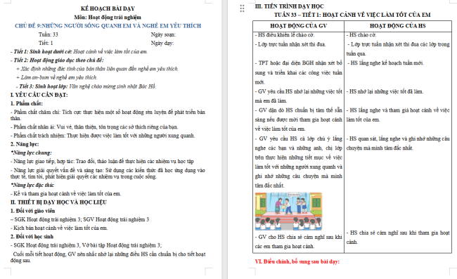 Giáo án Hoạt động trải nghiệm 3 Tuần 33