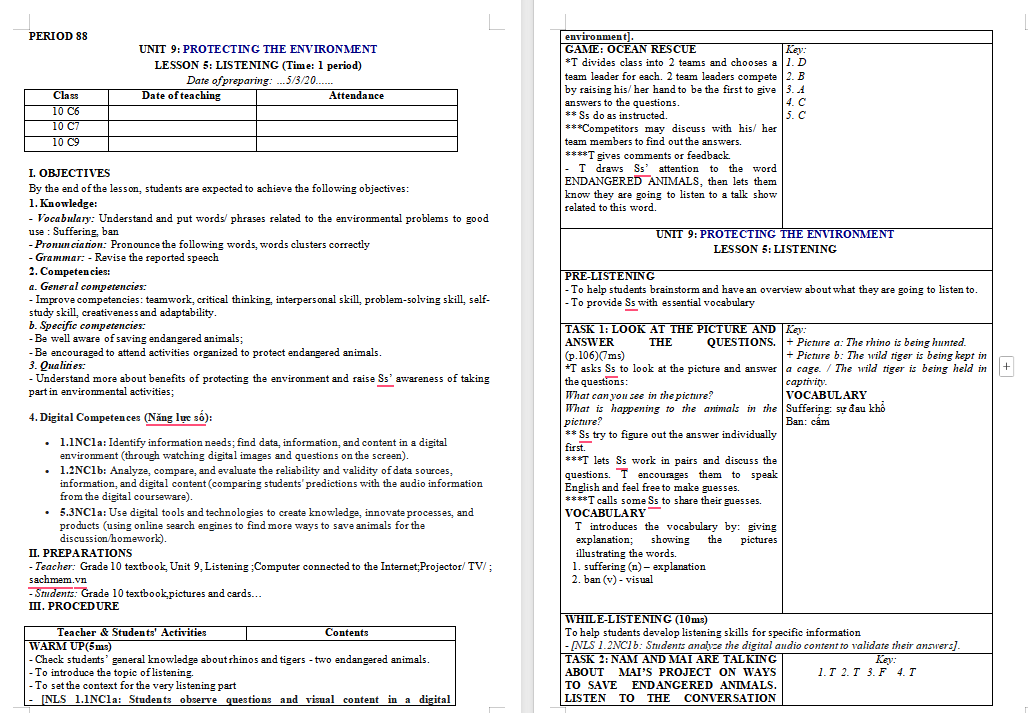 Giáo án Tiếng Anh 10 Unit 9: Listening