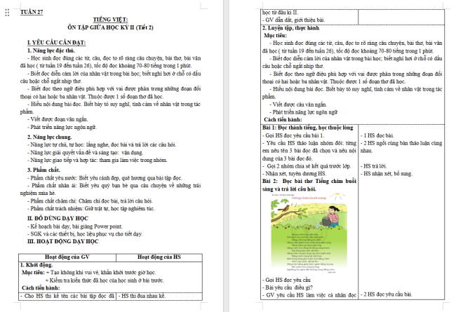 Giáo án Tiếng Việt 3 Bài 15: Ôn tập giữa học kì II (Tiết 2)