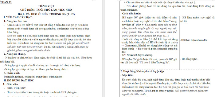 Giáo án Tiếng Việt 4 Bài 1: Cá heo ở biển Trường Sa