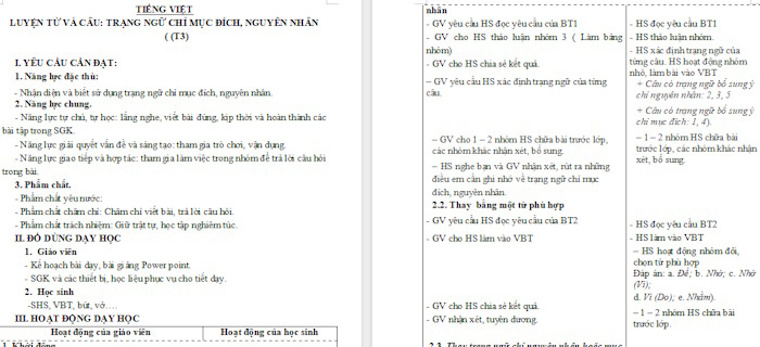 Giáo án Tiếng Việt 4 Trạng ngữ chỉ mục đích, nguyên nhân