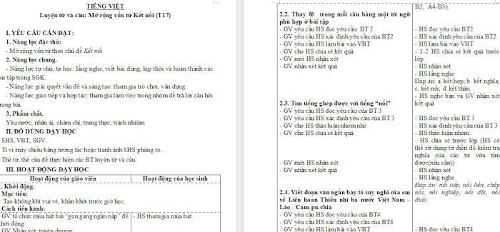 Giáo án Tiếng Việt 4 Bài 5: Mở rộng vốn từ Kết nối