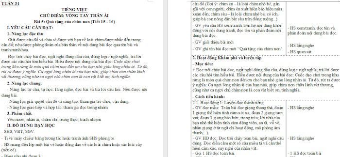 Giáo án Tiếng Việt 4 Bài 5: Quà tặng của chim non
