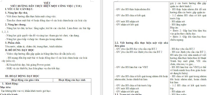 Giáo án Tiếng Việt 4 Bài 5: Viết hướng dẫn thực hiện một công việc