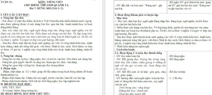 Giáo án Tiếng Việt 4 Rừng mơ