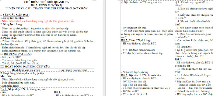 Giáo án Tiếng Việt 4 Trạng ngữ chỉ thời gian, nơi chốn