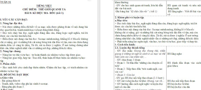 Giáo án Tiếng Việt 4 Kì diệu Ma-rốc