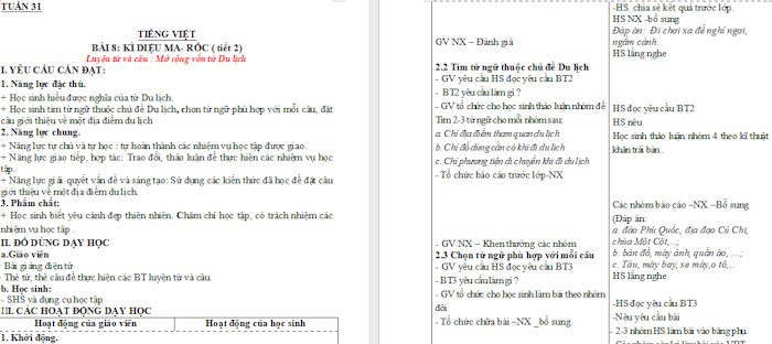 Giáo án Tiếng Việt 4 Mở rộng vốn từ Du lịch
