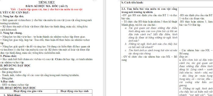 Giáo án Tiếng Việt 4 Bài 8: Luyện tập quan sát, tìm ý cho bài văn miêu tả con vật