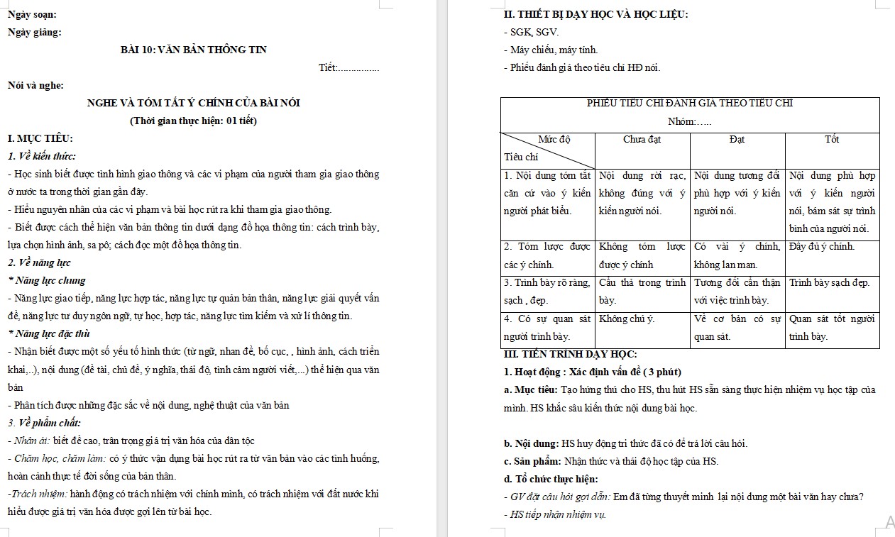 KHBD Ngữ văn 7 Bài Nghe và tóm tắt ý chính của bài nói