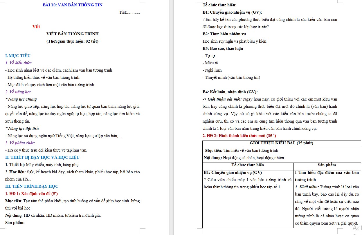 KHBD Ngữ văn 7 Bài Viết bản tường trình