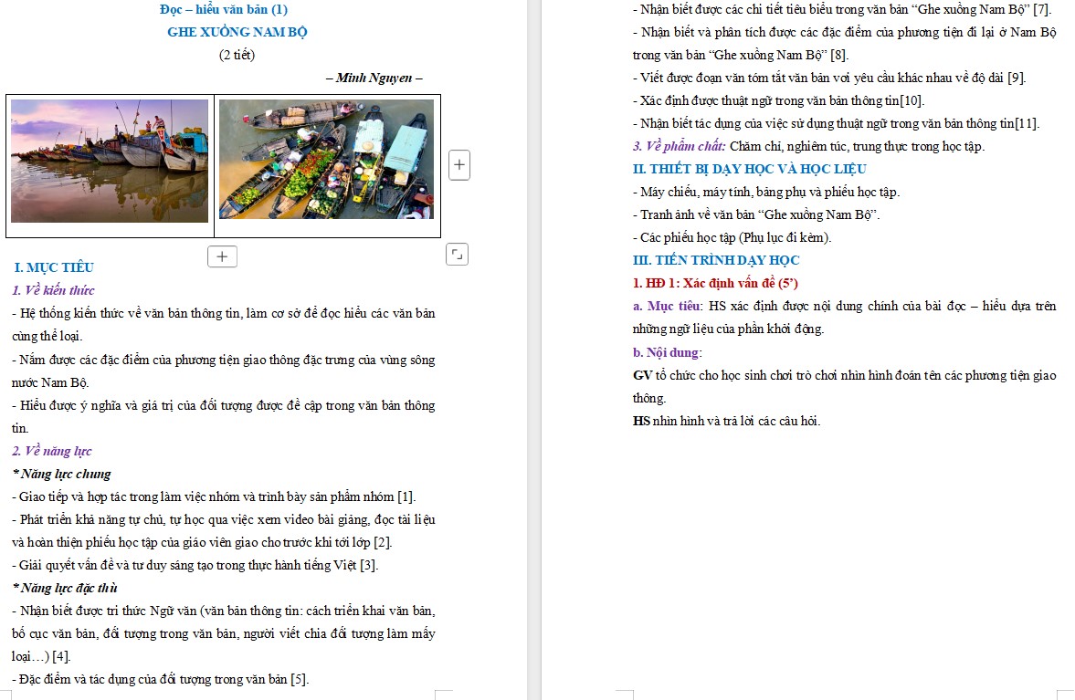 KHBD Ngữ văn 7 Bài Ghe xuồng Nam Bộ Cánh Diều