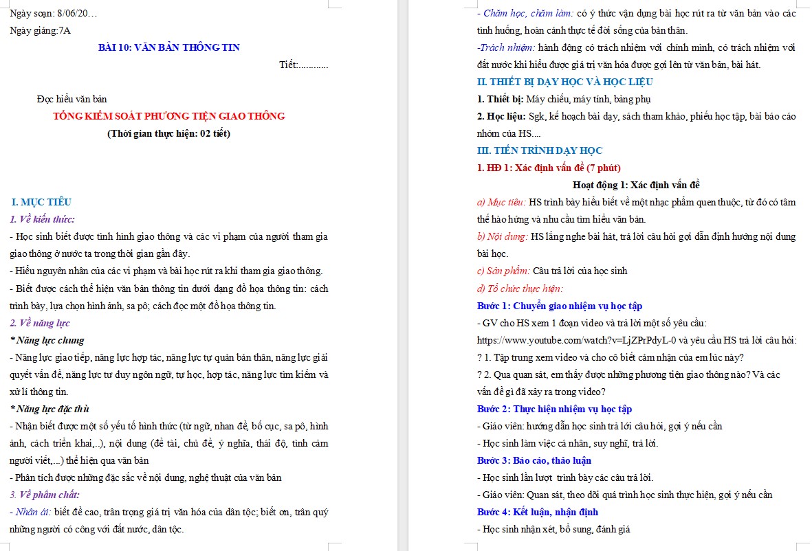 KHBD Ngữ văn 7 Bài Tổng kiểm soát phương tiện giao thông Cánh Diều