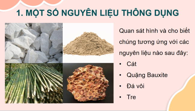 PowerPoint Khoa học tự nhiên 6 Bài 13: Một số nguyên liệu