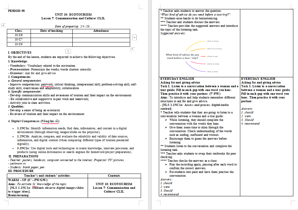Giáo án Tiếng Anh 10 Unit 10: Communication and Culture