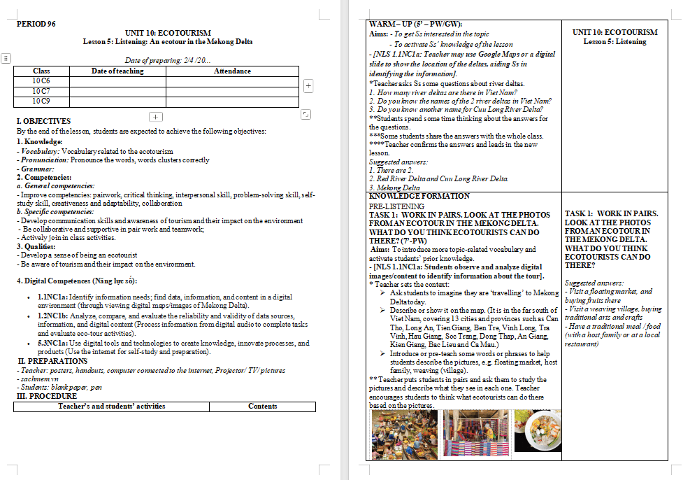 Giáo án Tiếng Anh 10 Unit 10: Listening