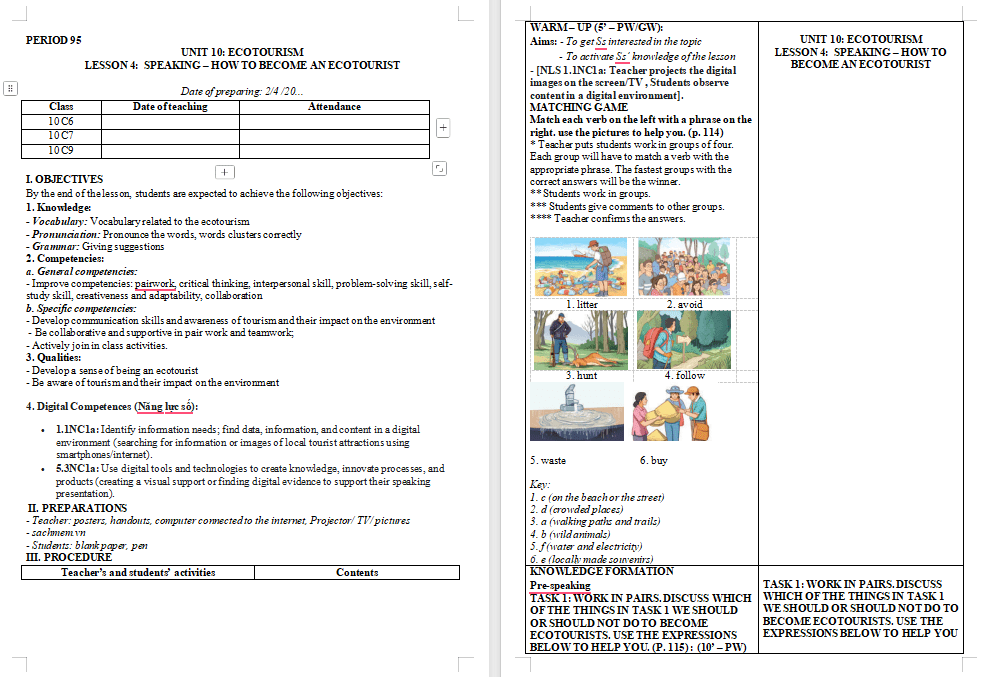 Giáo án Tiếng Anh 10 Unit 10: Speaking