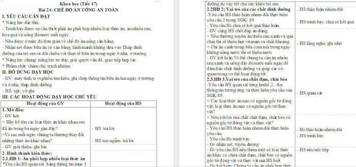 Giáo án Khoa học 4 Bài 24: Chế độ ăn uống cân bằng