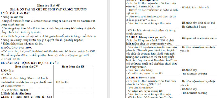 Giáo án Khoa học 4 Bài 31: Ôn tập chủ đề sinh vật và môi trường
