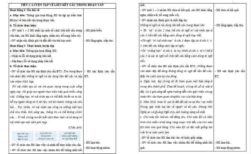 Giáo án Tiếng Việt 5 Bài 29: Luyện tập về liên kết câu trong đoạn văn