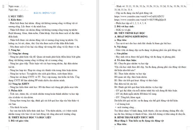 Giáo án Khoa học tự nhiên 6 Bài 31: Động vật