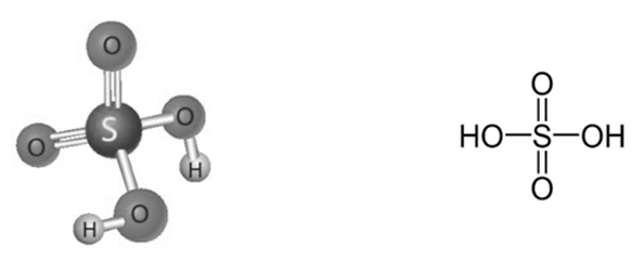 Mô hình cấu tạo phân tử và công thức cấu tạo của sulfuric acid