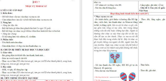 Giáo án Âm nhạc 3 Nhạc cụ ma-ra-cát