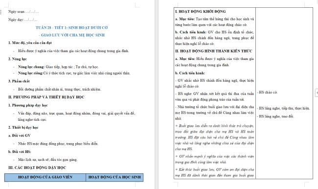 Giáo án Hoạt động trải nghiệm 2 Tuần 28