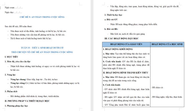 Giáo án Hoạt động trải nghiệm 2 Tuần 33