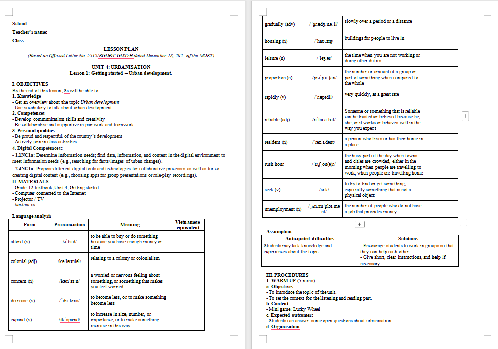 Giáo án Tiếng Anh 12 Unit 4: Getting Started