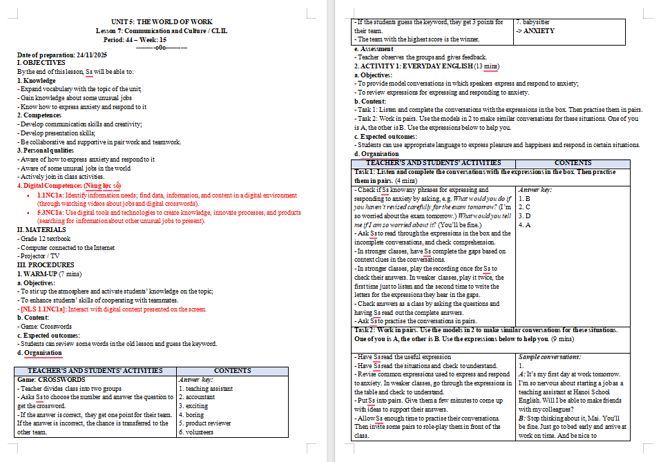 Giáo án Tiếng Anh 12 Unit 5: Communication and Culture
