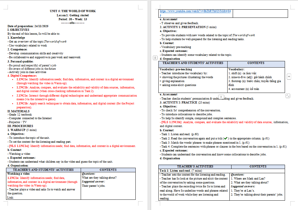 Giáo án Tiếng Anh 12 Unit 5: Getting Started