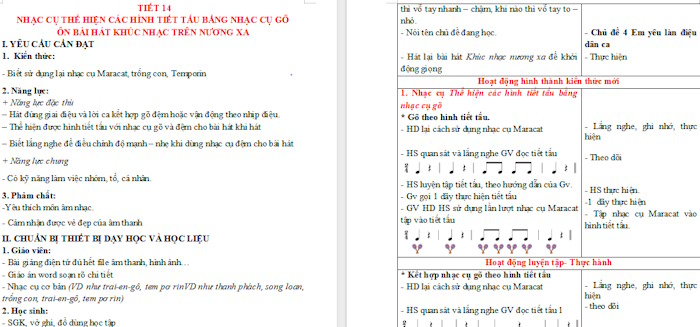 Giáo án Âm nhạc 3 Chủ đề 4 Tiết 14: Nhạc cụ thể hiện các hình Tiết tấu bằng nhạc cụ gõ – Ôn bài hát Khúc nhạc trên nương xa